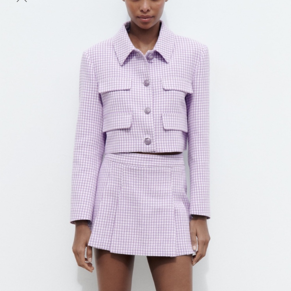 Women Zara CROPPED TEXTURED BLAZER